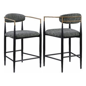 Tiara Counter Chair Set of 2- Gray Fabric- Gold- Black Metal 25 Inch