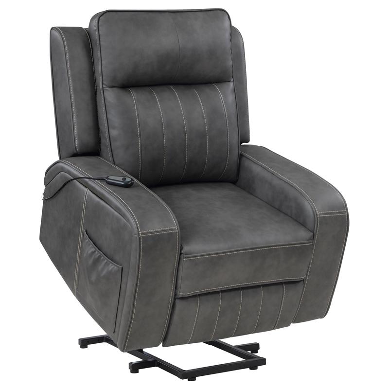 Josen Power Recliner Chair- 36 Inch Gray Faux Leather- Track Armrests