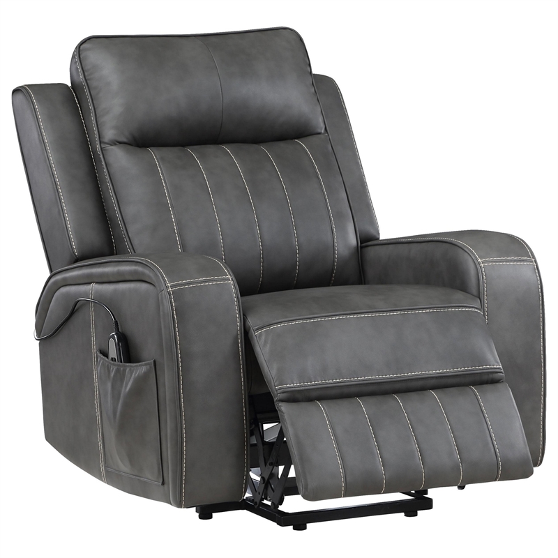 Josen Power Recliner Chair- 36 Inch Gray Faux Leather- Track Armrests