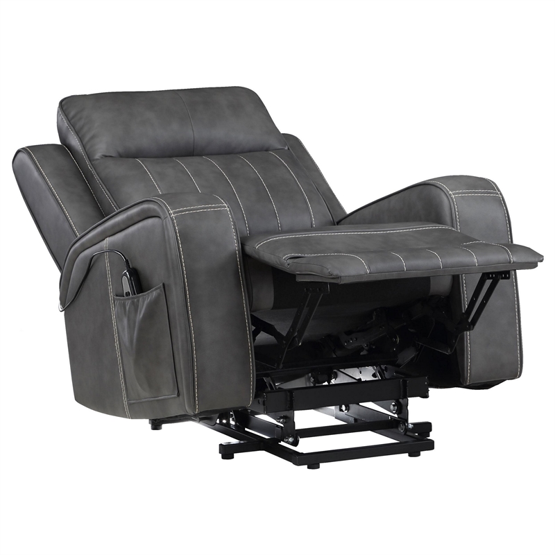 Josen Power Recliner Chair- 36 Inch Gray Faux Leather- Track Armrests