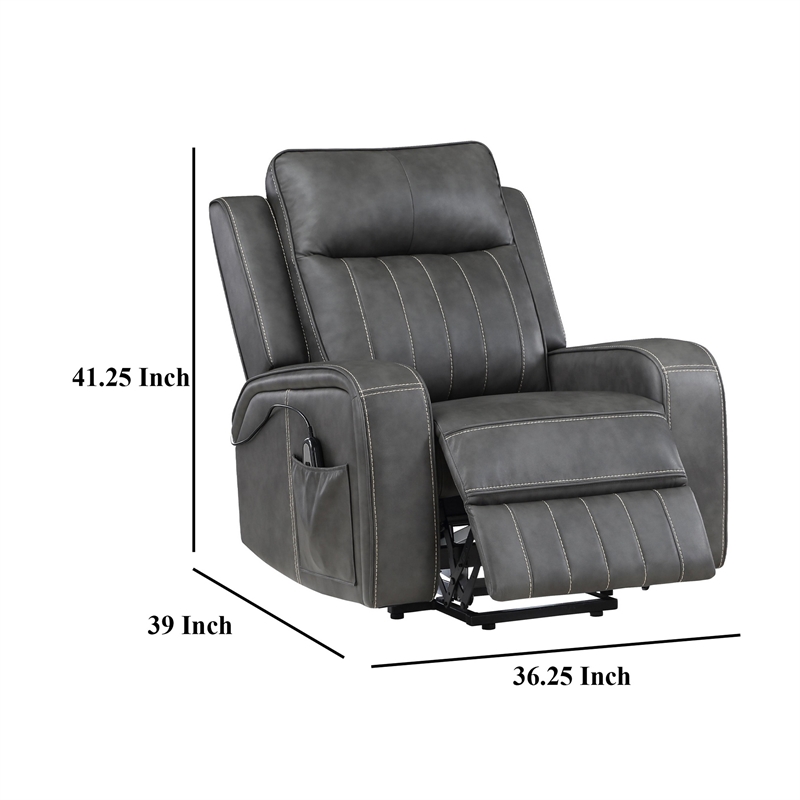 Josen Power Recliner Chair- 36 Inch Gray Faux Leather- Track Armrests