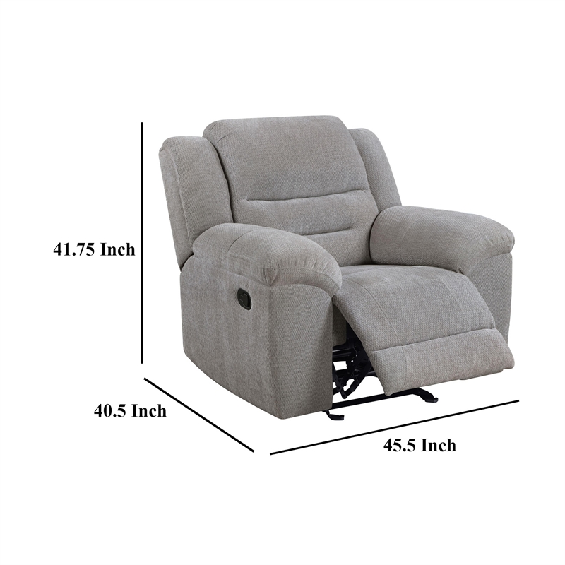Gilo Manual Glider Recliner Armchair- 46 Inch Light Gray- Pillow Top