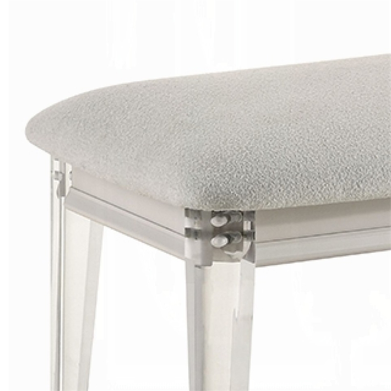 Veda Accent Bench - Light Gray Boucle - Pearl White Wood Finish -54 Inch