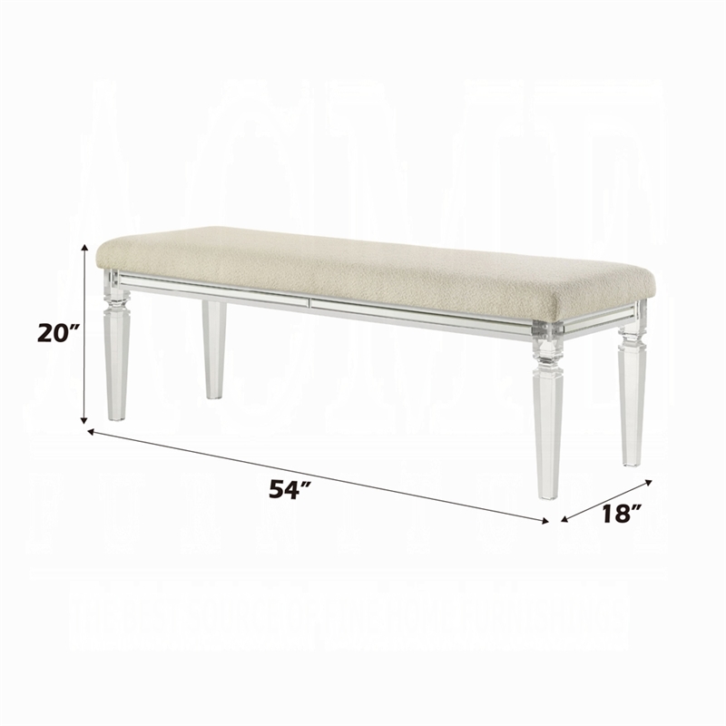 Rara Bench - Beige Padded Seat - 54 Inch Clear Tapered Acrylic Legs