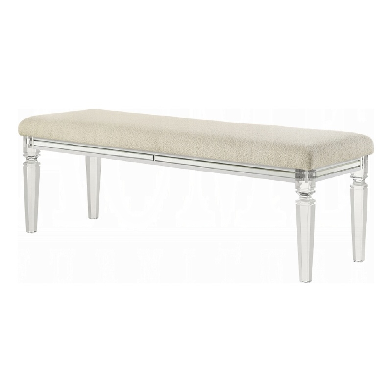 Rara Bench - Beige Padded Seat - 54 Inch Clear Tapered Acrylic Legs