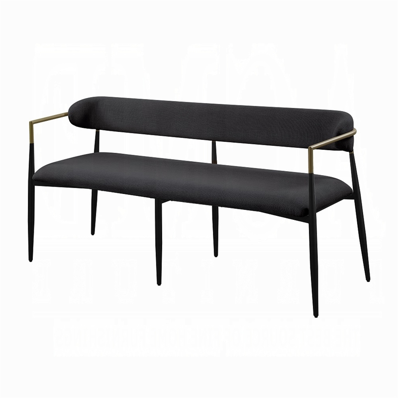 Vonn Long Bench - 62 Inch - Black Chenille - Padded Backrest - Metal Legs