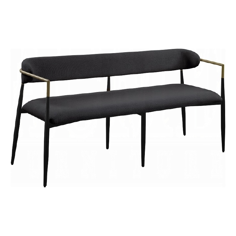 Vonn Long Bench - 62 Inch - Black Chenille - Padded Backrest - Metal Legs