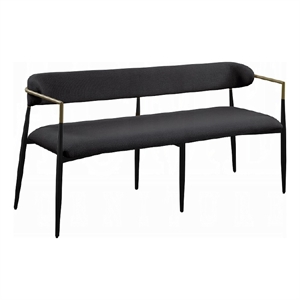 Vonn Long Bench - 62 Inch - Black Chenille - Padded Backrest - Metal Legs