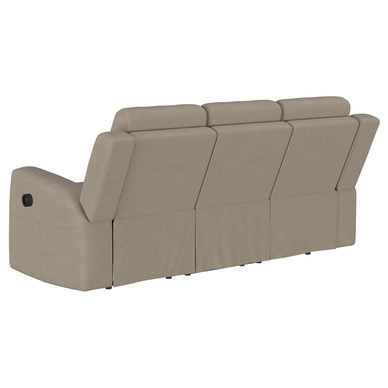 Krio Manual Recliner Sofa- 80 Inch Modern Taupe Brown Faux Leather