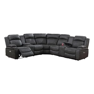 Ina Power Sectional Recliner L Shape Sofa- Charcoal Gray Faux Leather