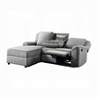 Diny Manual Recliner Sectional Sofa- Dropdown Center Table- Gray Linen