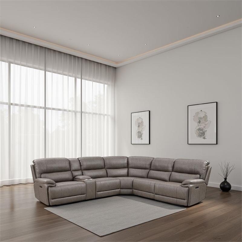 Chern Power Motion Recliner Sectional Sofa- 2 Cupholder Brown 120 Inch
