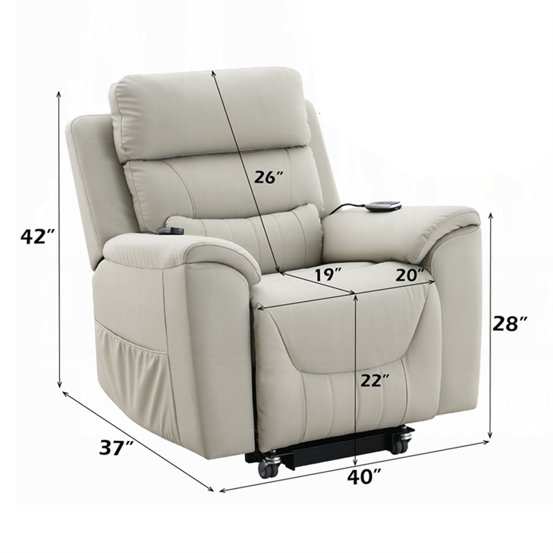 Arshie Power Lift Recliner Chair- Heating n Massage- Gray Faux Leather