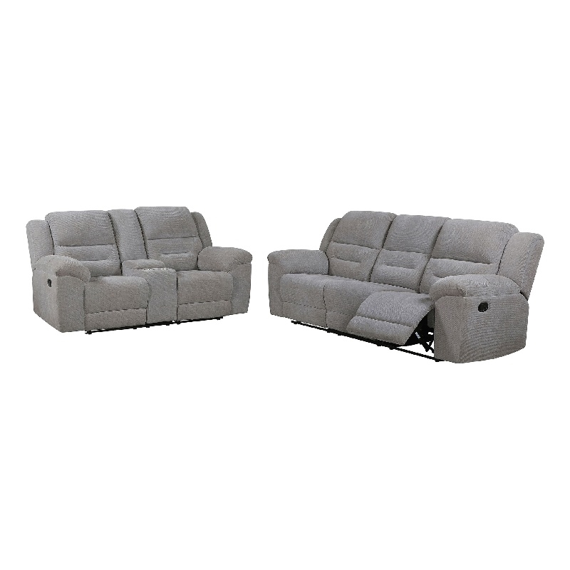 Gilo 2pc Manual Recliner Sofa and Loveseat Set- Soft Gray Chenille