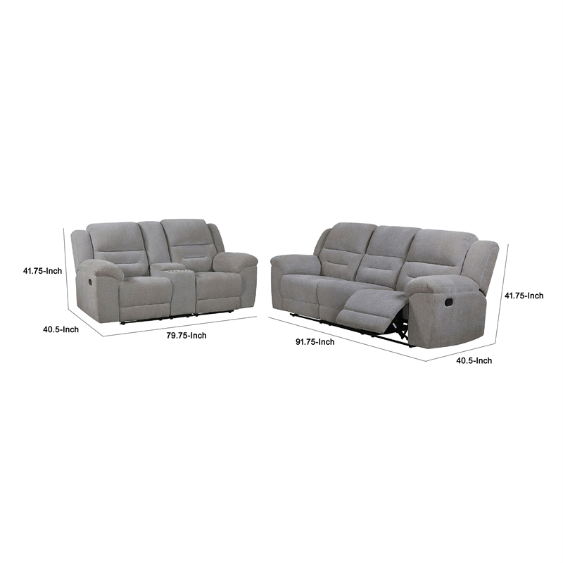 Gilo 2pc Manual Recliner Sofa and Loveseat Set- Soft Gray Chenille