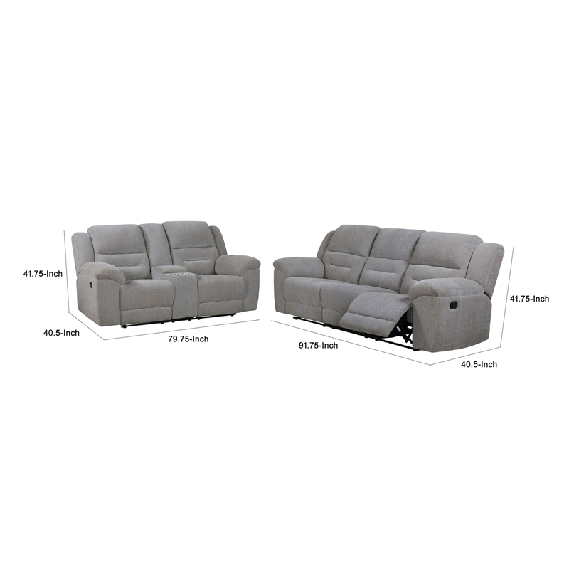 Gilo 2pc Manual Recliner Sofa and Loveseat Set- Soft Gray Chenille