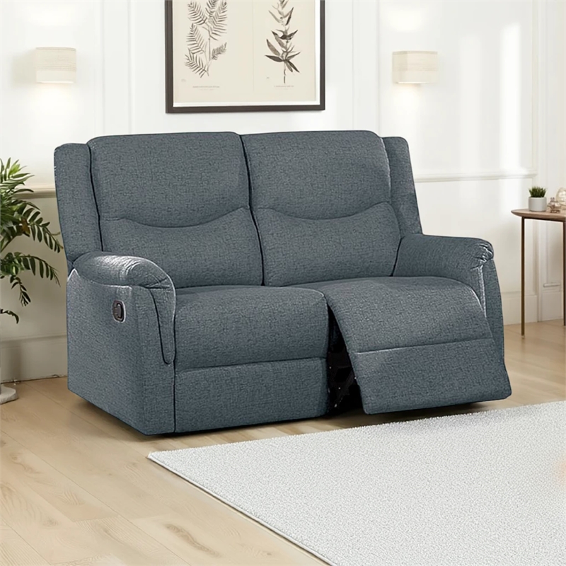Ammy Manual Recliner Loveseat- 53in Solid Wood- Dark Gray Faux Burlap