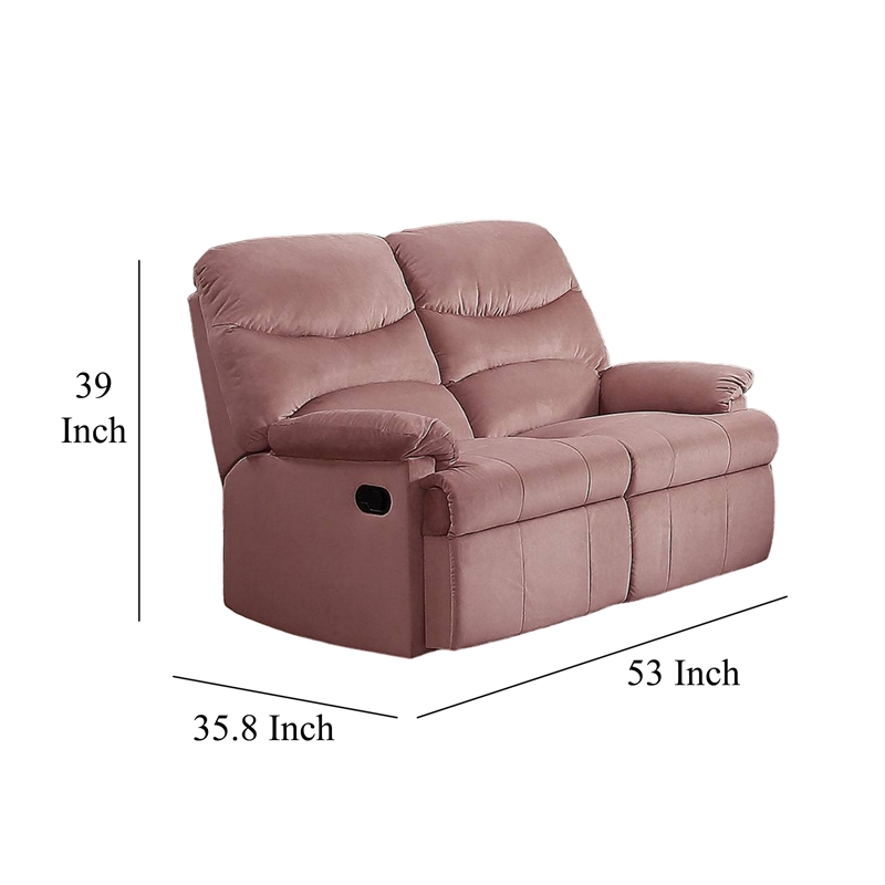 Karry Manual Recliner Loveseat- Blush Pink Velvet- Solid Wood- 53 Inch