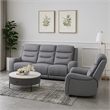 Clair 2 Piece Manual Reclining Sofa and Loveseat- Solid Wood- Gray Fabric