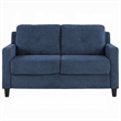 Royi Loveseat- Track Armrest- 58 Inch- Blue Fabric w Tufted Backrest