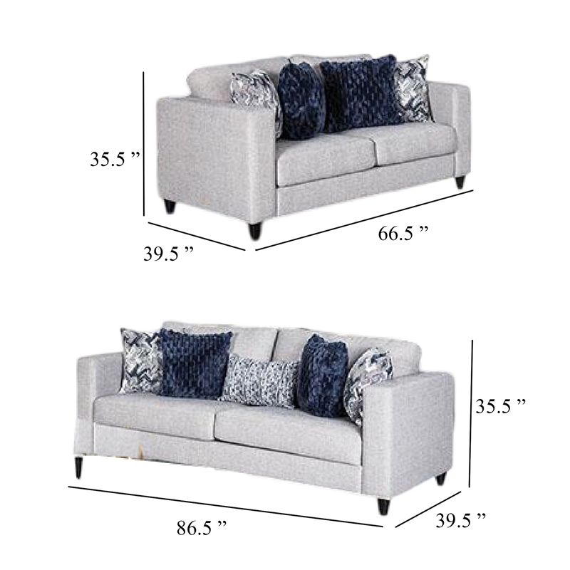 Harie 2pc Sofa and Loveseat Set- 9 Accent Pillows- Light Gray Chenille