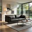 Semi Loveseat- Box Edge Design- Black Top Grain Leather- 69 Inch