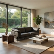 Semi Loveseat- Box Edge Design- Black Top Grain Leather- 69 Inch