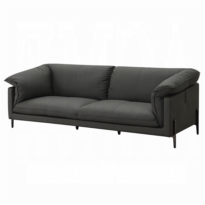 Semi Loveseat- Box Edge Design- Black Top Grain Leather- 69 Inch