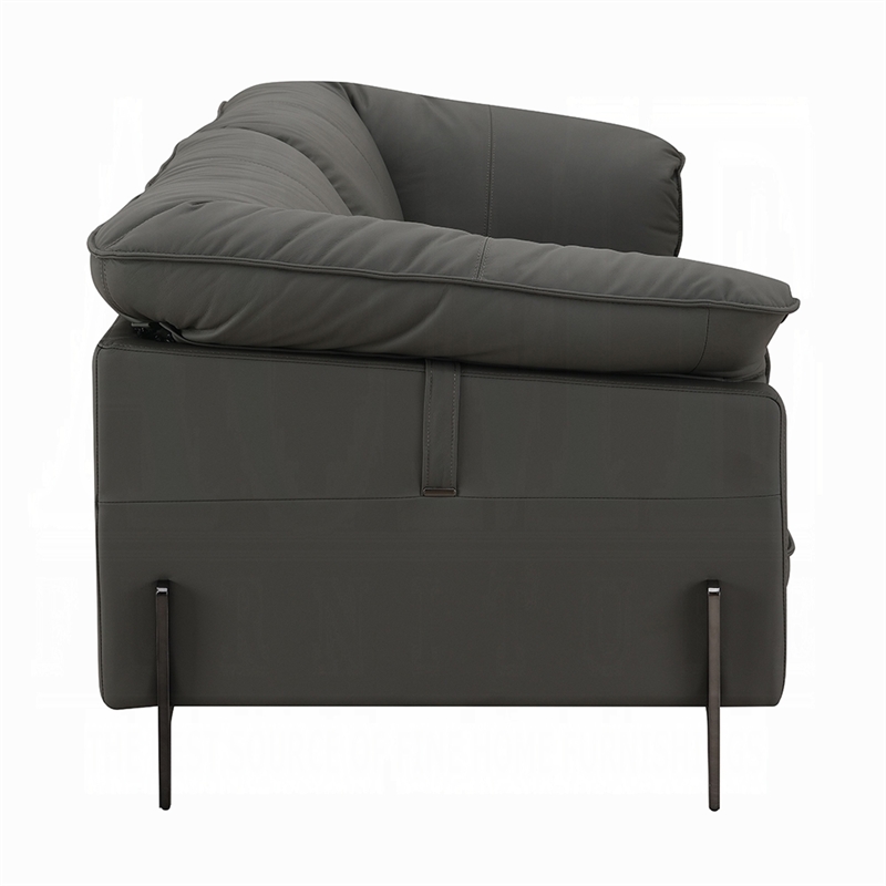 Semi Loveseat- Box Edge Design- Black Top Grain Leather- 69 Inch