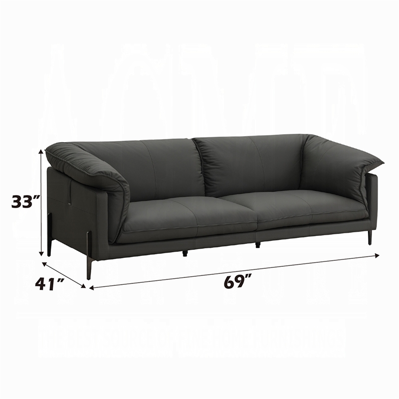 Semi Loveseat- Box Edge Design- Black Top Grain Leather- 69 Inch