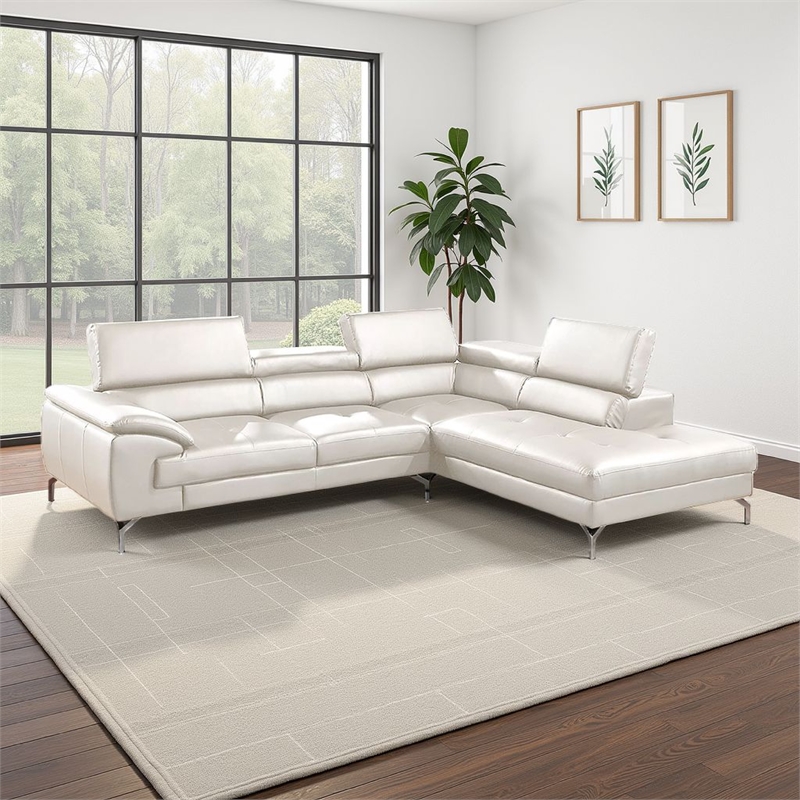 Doel 2pc Sectional Sofa Set w Right Facing Chaise- White Faux Leather