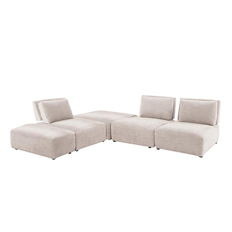 Stavan Modular L Sectional Sofa- Light Brown Boucle- Adjustable Backs