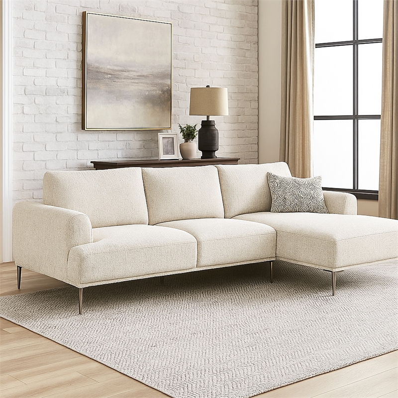 Batty L Sectional Chaise Sofa- Brown Chenille 113 Inch- Adjustable
