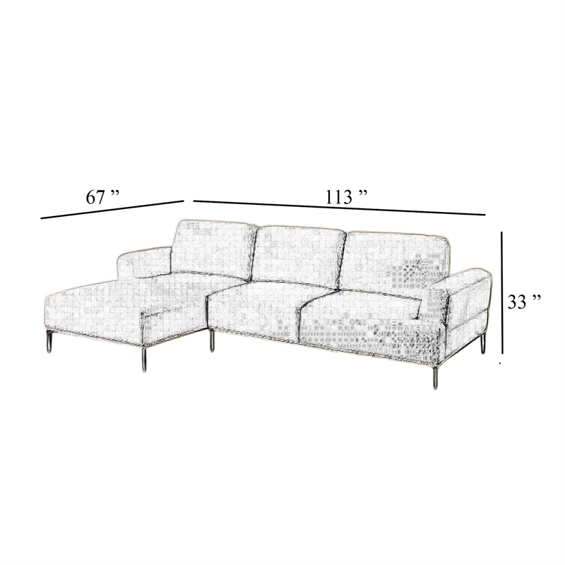 Batty L Sectional Chaise Sofa- Brown Chenille 113 Inch- Adjustable