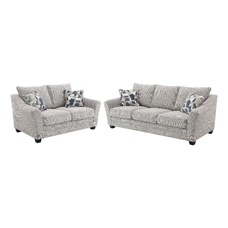 Kito 2pc Living Room Sofa Set- Modern Sloped Arms- Light Gray Boucle