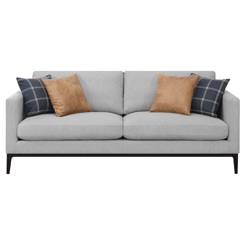 Azzy 2pc Sofa and Loveseat Set- Modern Track Arms- Light Gray Fabric