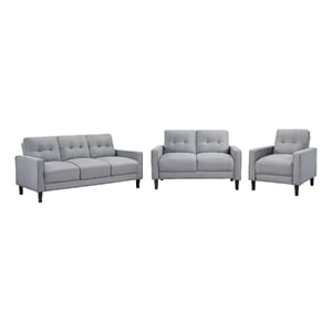 Bow 3pc Sofa Set with Track Arms and Tapered Legs- Gray Grid Tufted Fabric