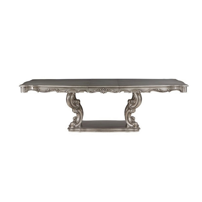 Aria 85-102 Inch Dining Table-Extendable Wood Top Classic Antique Platinum