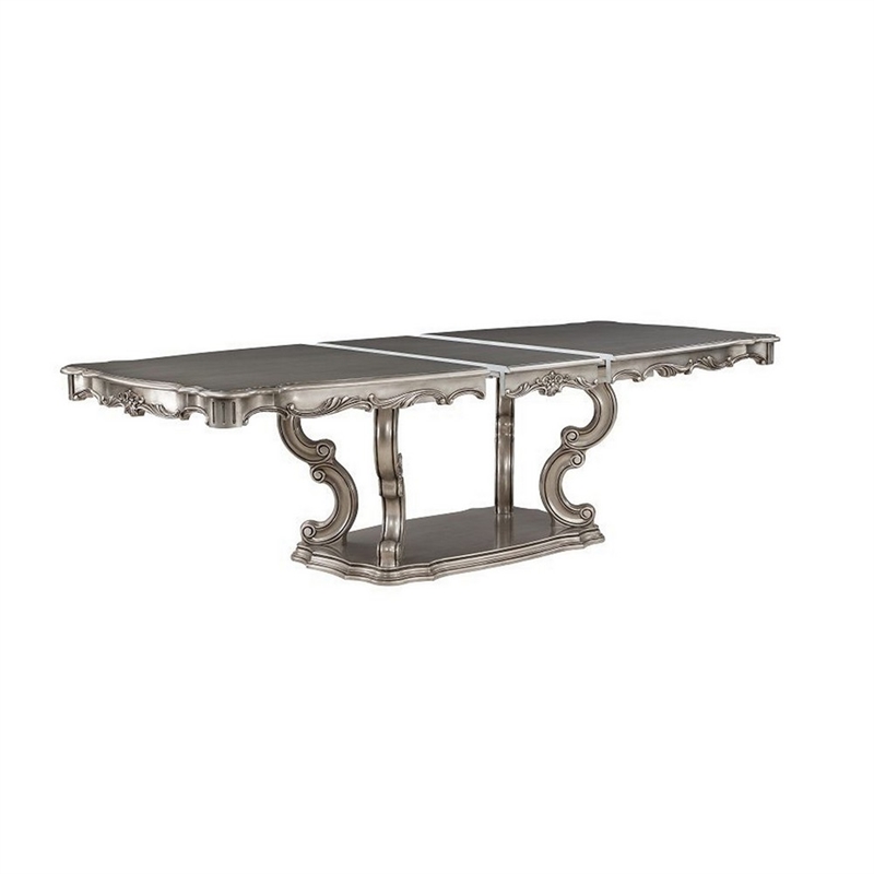 Aria 85-102 Inch Dining Table-Extendable Wood Top Classic Antique Platinum
