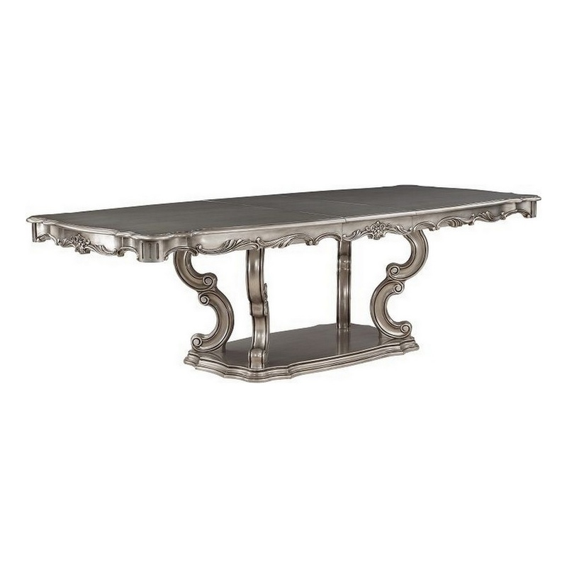 Aria 85-102 Inch Dining Table-Extendable Wood Top Classic Antique Platinum