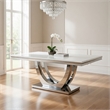 71 Inch Dining Table-Rectangular White Faux Marble Top-Pedestal Base