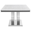 71 Inch Dining Table-Rectangular White Faux Marble Top-Pedestal Base