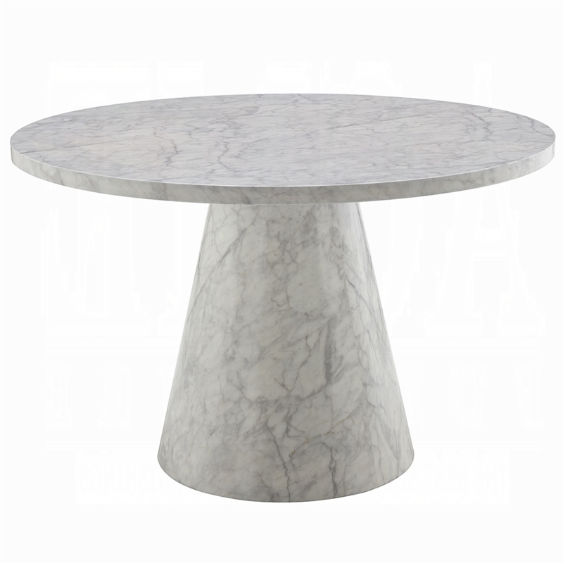 Kacie Round Dining Table-Pedestal Base-Light Gray Faux Stone 47 Inch