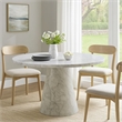 Kacie Round Dining Table-Pedestal Base-Light Gray Faux Stone 47 Inch