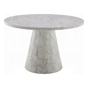 Kacie Round Dining Table-Pedestal Base-Light Gray Faux Stone 47 Inch