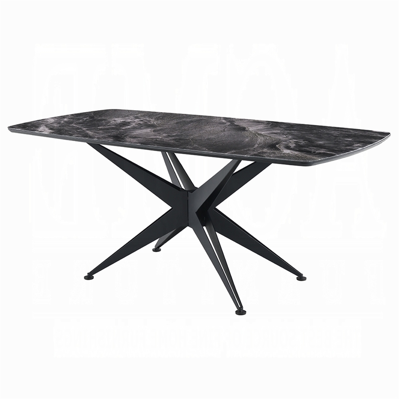 Laus Dining Table-71 Inch Crystal Glass Top-Black Geometric Base