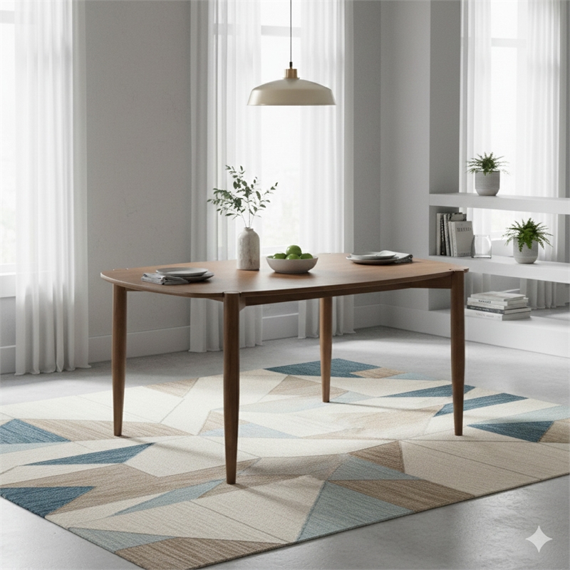 Dora Dining Table-63 Inch Oval Top-Tapered Legs-Walnut Brown Solid Wood