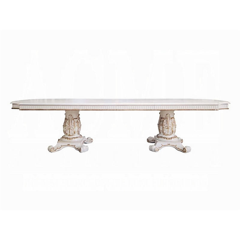 Antoine Dining Table-Carved Double Pedestal-94-136 Inch-Pearl White