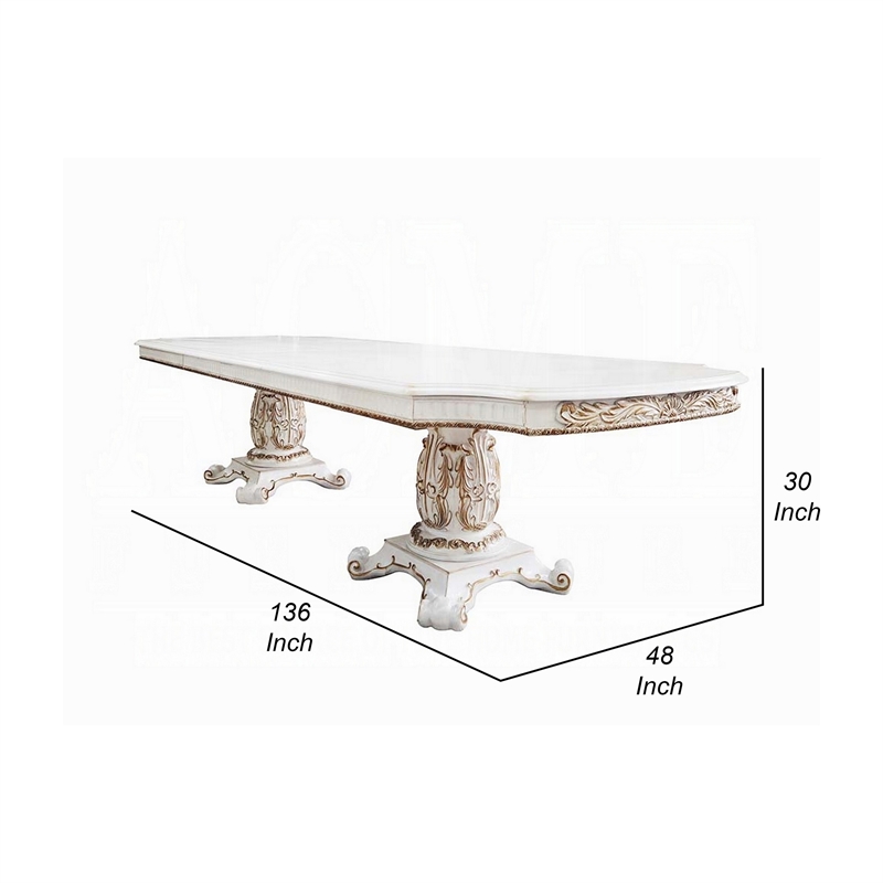 Antoine Dining Table-Carved Double Pedestal-94-136 Inch-Pearl White