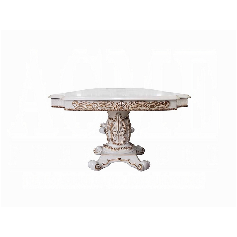 Antoine Dining Table-Carved Double Pedestal-94-136 Inch-Pearl White
